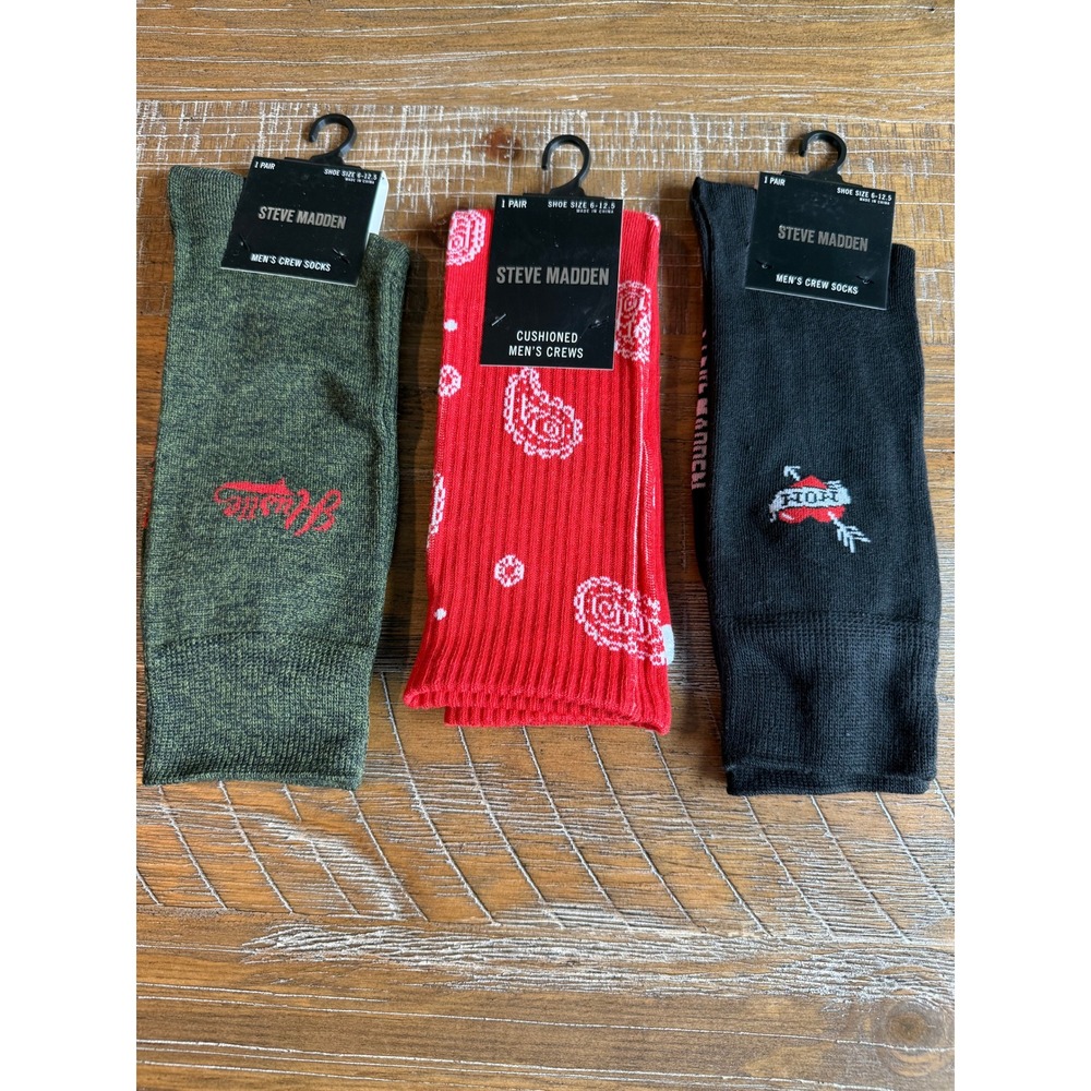 NWT Steve Madden Mens Crew Socks LOT Hustle Paisley Mom Heart 6-12.5 Streetwear